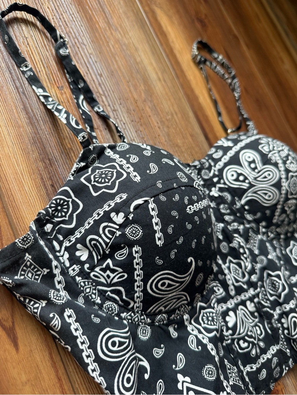 Say What? Black Bandana-Print Crop Bustier Top, festival, concert, summer - Picture 2 of 5